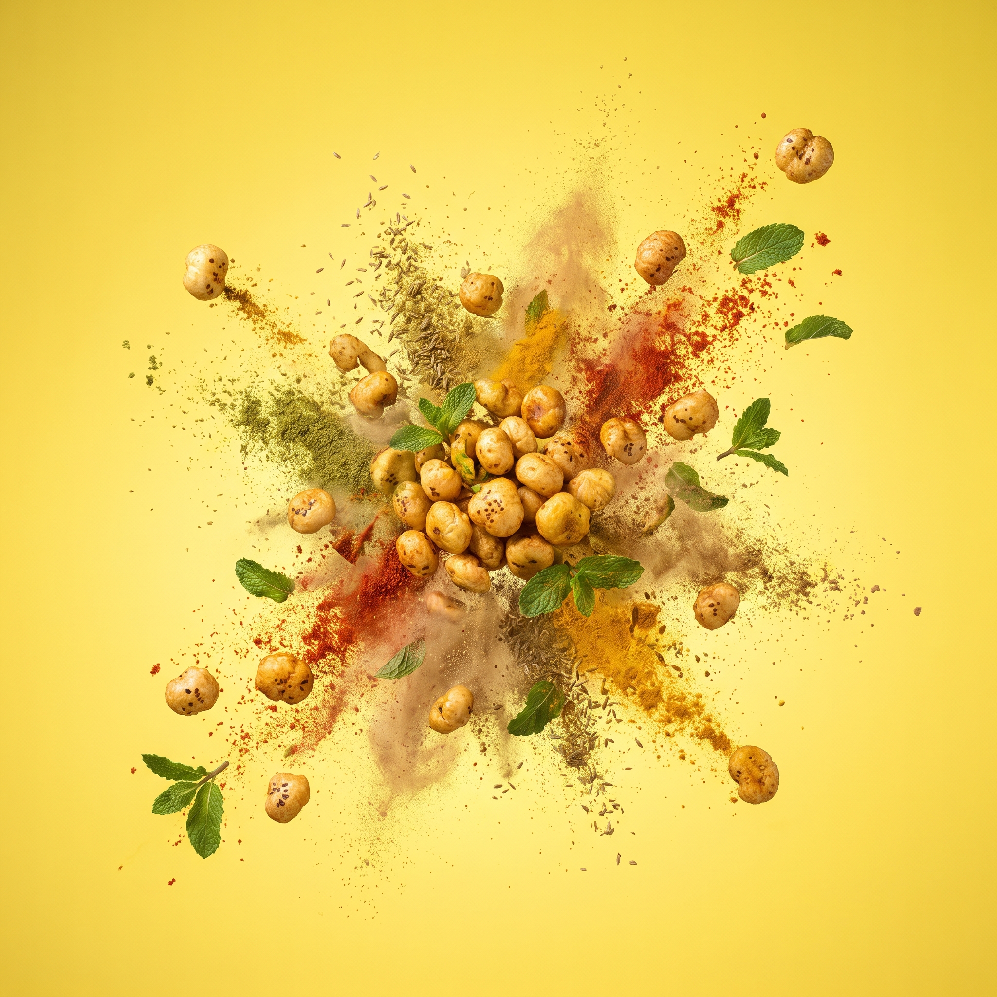 Fox nuts, mint, spices exploding